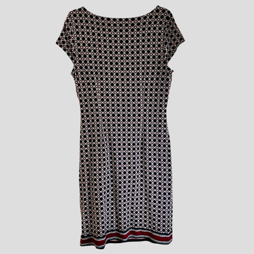 Talbots geometric print tie front dress with striped hem stretchy comfy - Picture 7 of 10
